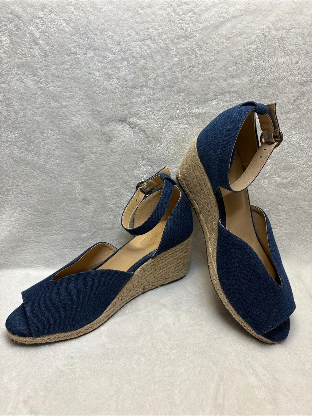 C Comfort Denim Blue Women’s Ankle-Strap Espadrille Wedges Sz: 9M